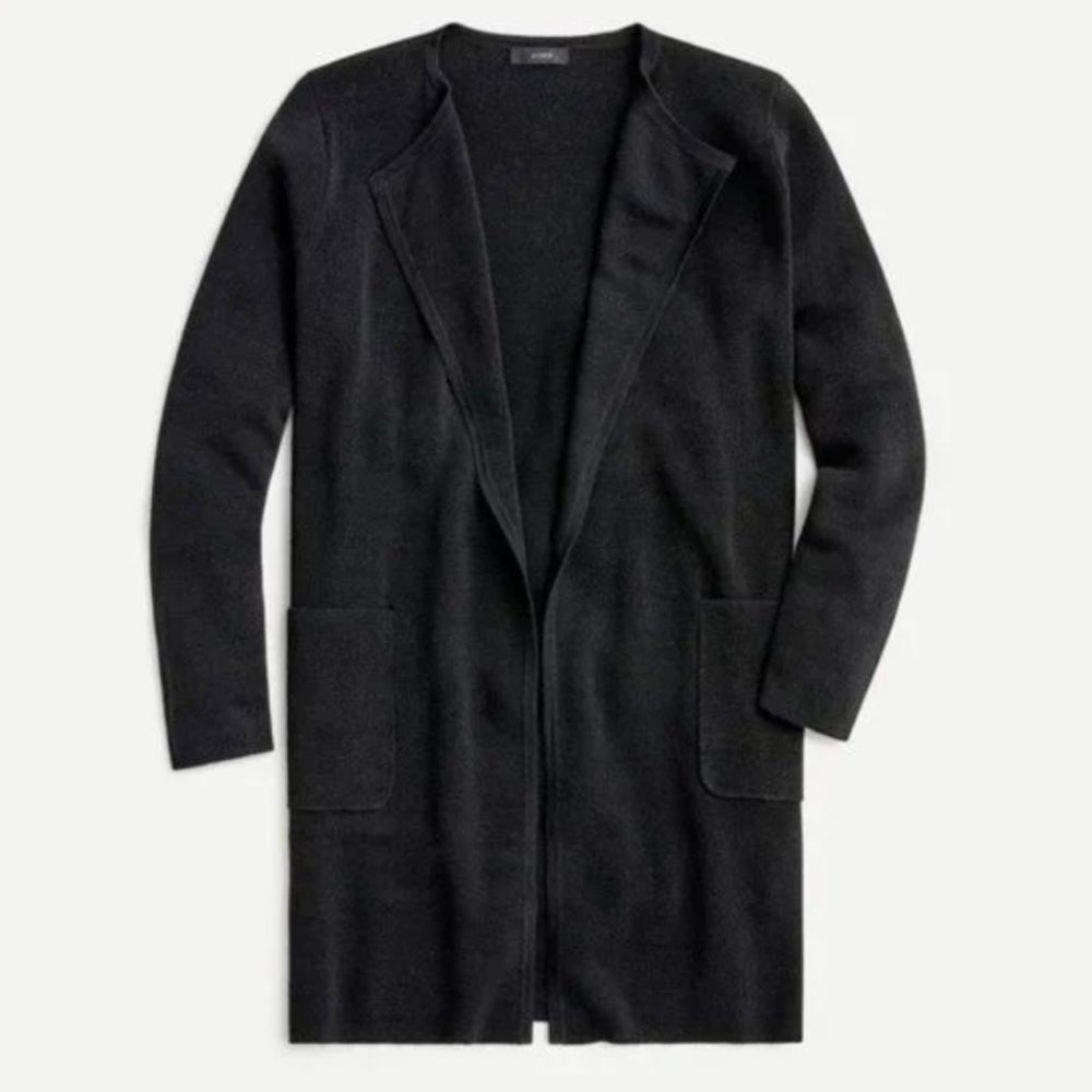 J. Crew Long Juliette Linen Collarless Cardigan Coat Duster- Black